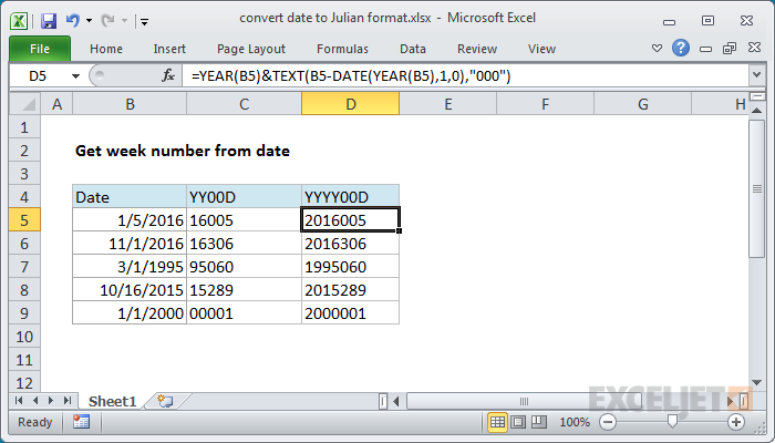 Convert date to Julian format Excel formula Exceljet